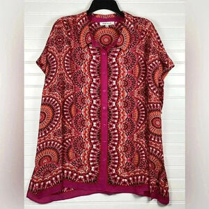 Rose + Olive Women's Boho Shirt Sleeveless Top Size 3X Hot Pink Fuchsia Orange